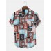 Mens Paisley Floral Color Block Print Ethnic Short Sleeve Shirts