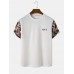 Mens Ethnic Geometric Letter Print Knit Short Sleeve T  Shirts