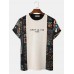 Mens Ethnic Tribal Pattern Letter Embroidered Knit Short Sleeve T  Shirts