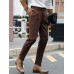 Men Solid Color Pleated Button Side Pockets Ankle Length Business Pants