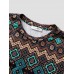 Mens Ethnic Geometric Print Stitching Crew Neck Short Sleeve T  Shirts